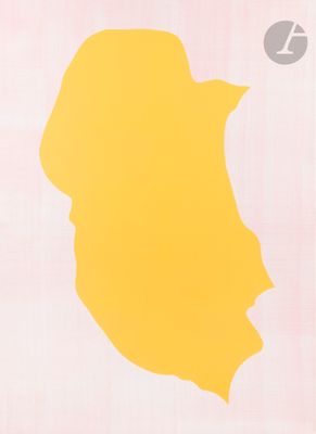 a painting of a yellow silhouette of a person on a pink background
