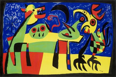 un tableau représentant un groupe d'oiseaux perchés sur une table