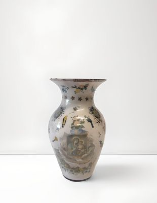 Vase de forme balustre en papier peint et verre soufflé à dé…