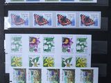 a lot of stamps that are on display on the wall