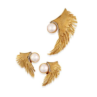 two pairs of gold earrings with pearls and fringes