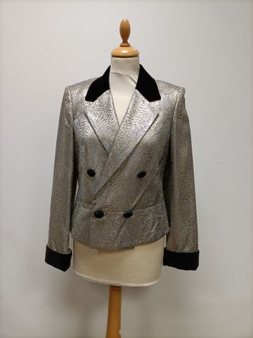 CELINE. Veste en lurex impression serpent, col et revers de poign