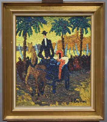 une image représentant un tableau où l'on voit un homme dans une calèche
