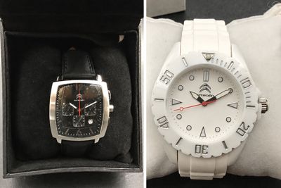 deux photos d'une montre dans un coffret et d'une montre dans un coffret