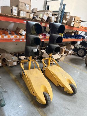 many different types of traffic lights in a warehouse