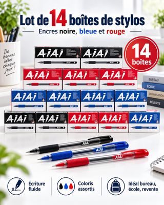 lot de 14 boîtes de stylos bleus et rouges