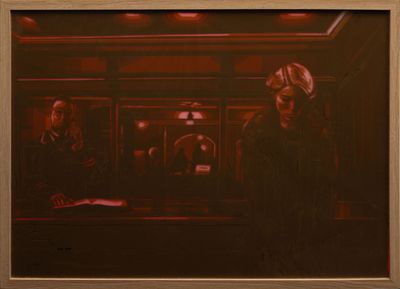tableau représentant un homme et une femme dans une pièce sombre