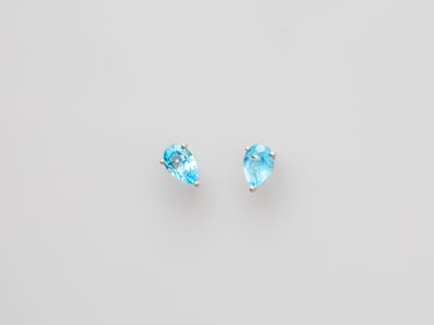 a pair of blue topaze earrings on a white background