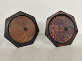 paire de lampes de table vintage Art déco hexagonales en bois et en céramique