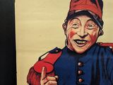 a poster of a man in a red hat and blue uniform