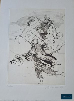 une image représentant un dessin d'un homme à cheval