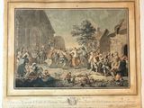 an old painting of a group of people in a village