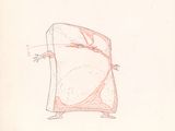drawing of a person holding a piece of paper in one hand and a piece of paper in the other