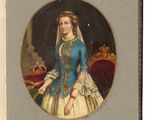 portrait d'une femme en robe bleue avec un ruban et un ruban