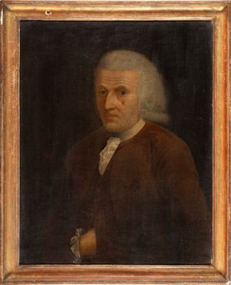 portrait of an old man in a brown coat and white hair