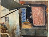 an image of a painting of a street scene with a man and a woman