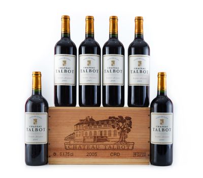 four bottles of red wine in a wooden crate