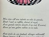 an old book with a picture of a woman in a pink dress and a black and white checkered floor