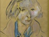 une image représentant un tableau d'une femme en chemise bleue