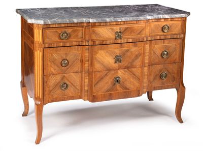 COMMODE de forme droite à pans coupés en bois de placage à décor de fr - Photo 1