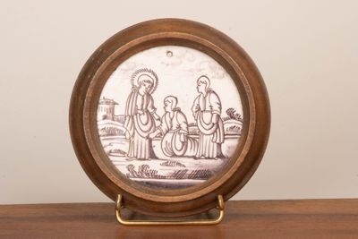 DELFT. Carreau en faïence figurant une scène biblique de gué…