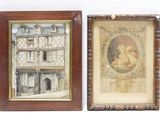 deux photos encadrées représentant un bâtiment et une photo d'un enfant