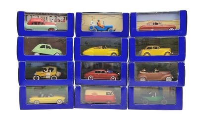 many different cars in a blue box on a white background