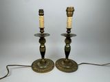 pair of antique brass candlesticks with turned candlesticks