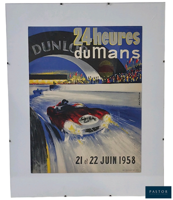 painting of a poster of a racing car in a race track