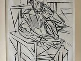 dessin représentant un homme assis sur une chaise en train de parler au téléphone portable