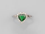 a heart shaped emerald and diamond ring