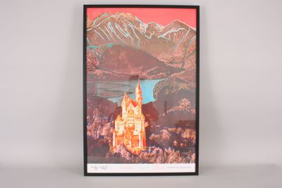une photo d'une photo d'un château dans les montagnes