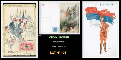 trois cartes postales représentant une femme en robe rouge et un homme en costume bleu
