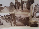 several old black and white photos of a man standing in front of a building