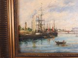 a picture of a painting of a boat in the water