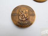 une médaille d'or sur laquelle est représenté un lion, sur un fond blanc