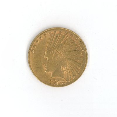 une pièce d'or sur laquelle est représentée une tête d'Indien