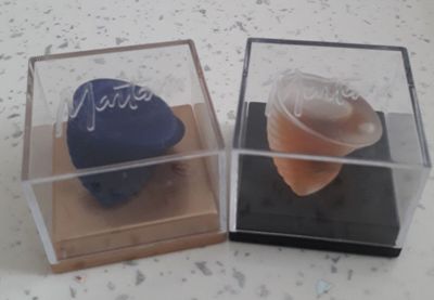 deux cupcakes dans une boîte transparente posée sur une table