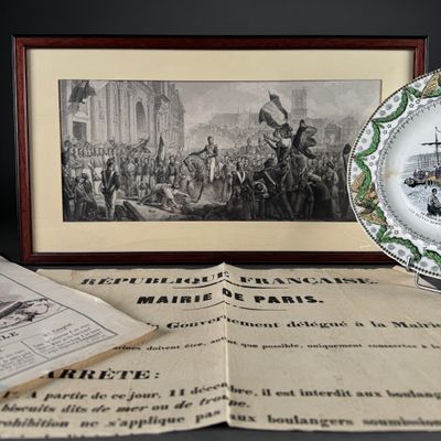 a picture of a plate on a table next to a picture of a man