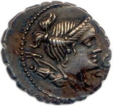 une pièce d'argent sur laquelle figure une tête de femme