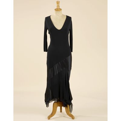 Roberto CAVALLI, Robe longue manches 3/4 col V en tissu noir…