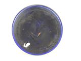 an image of a blue glass bottle with a white cat on it