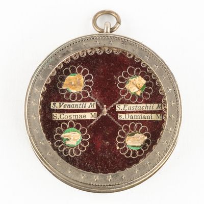 a picture of a silver and red locke with flowers on it