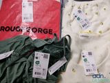 a pile of clothing on a table with price tags