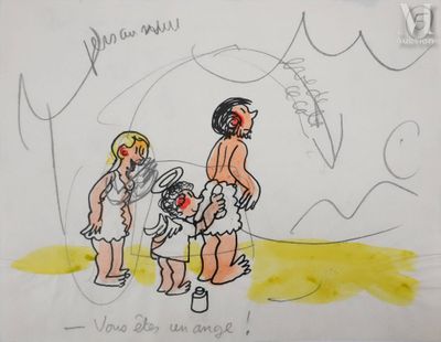 dessin humoristique représentant un homme et une femme debout l'un à côté de l'autre