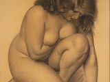 l'image d'un dessin d'une femme nue assise sur le sol