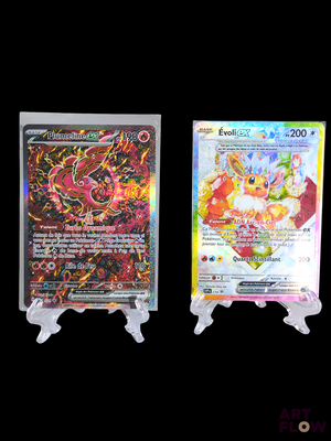 two different pokemon cards are displayed on a black background