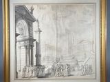 an image of a drawing of a city scene with a clock tower