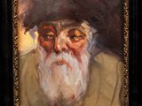 une peinture à l'huile représentant un vieil homme coiffé d'un chapeau et portant une barbe