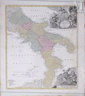 an old map of italy with the provincess in pink and green